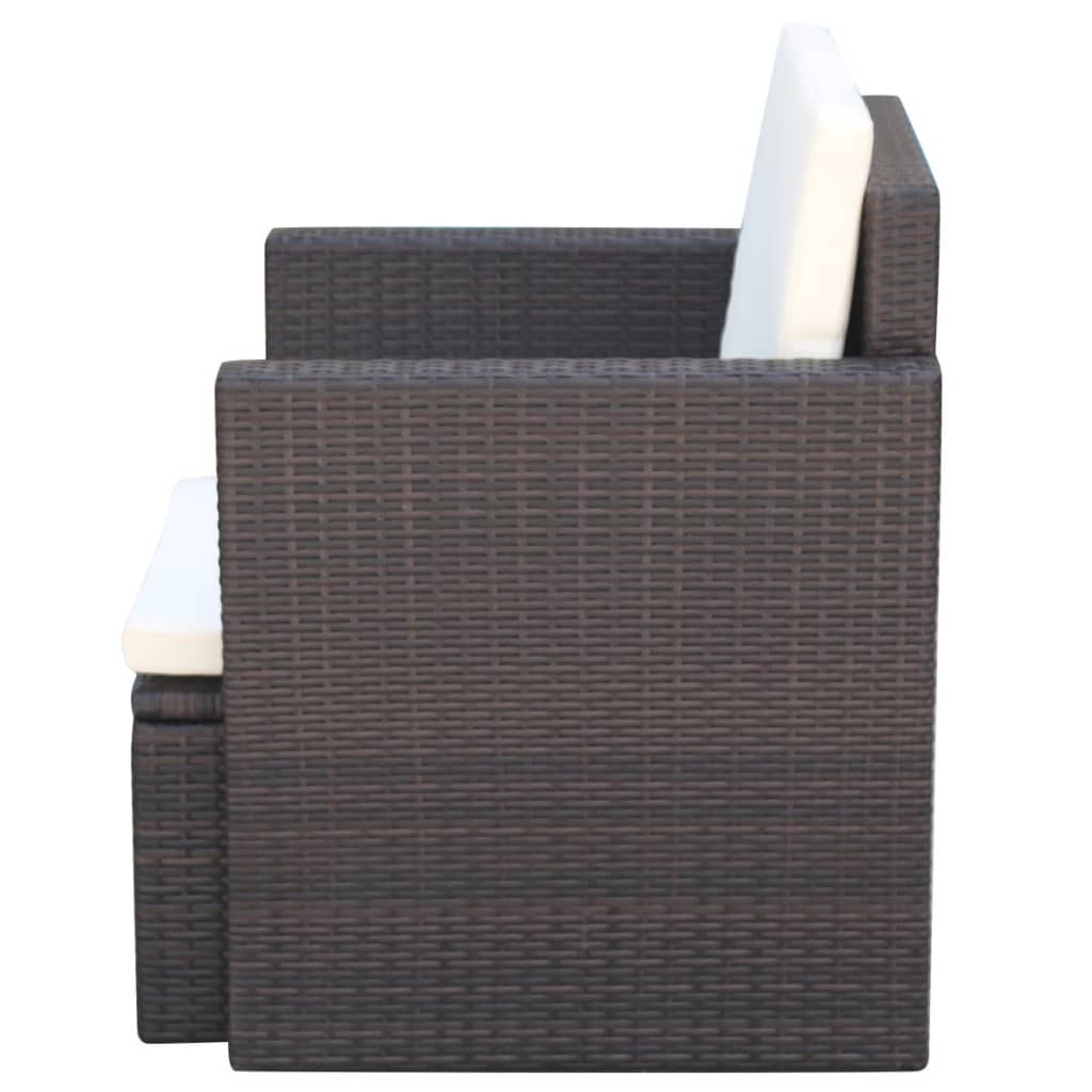 vidaXL Tuinstoel met kussens poly rattan bruin