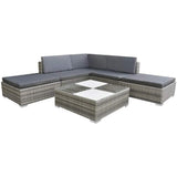 vidaXL 6-delige Loungeset met kussens poly rattan bruin
