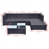 vidaXL 5-delige Loungeset met kussens poly rattan zwart