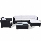 vidaXL 6-delige Loungeset met kussens poly rattan grijs