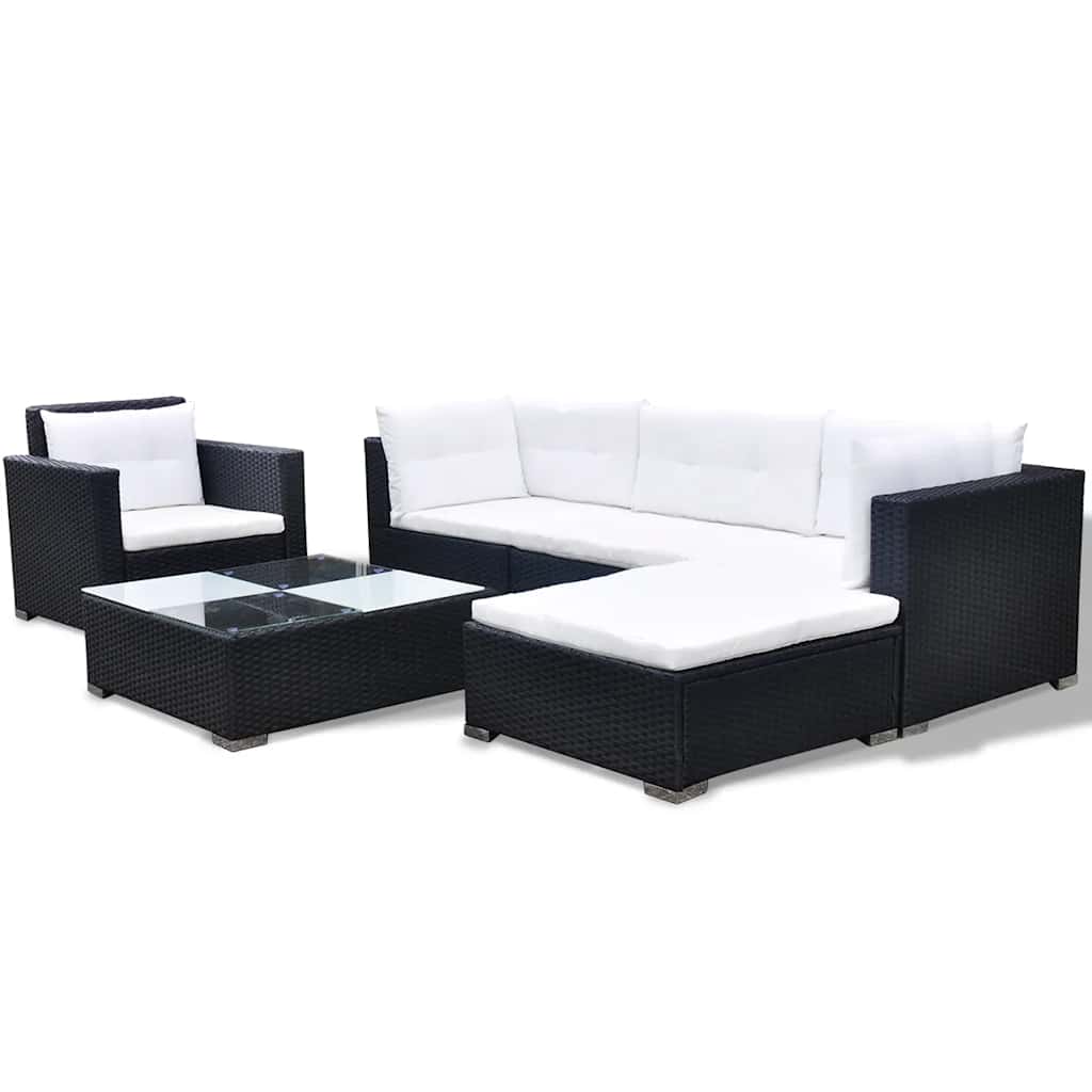 vidaXL 6-delige Loungeset met kussens poly rattan grijs