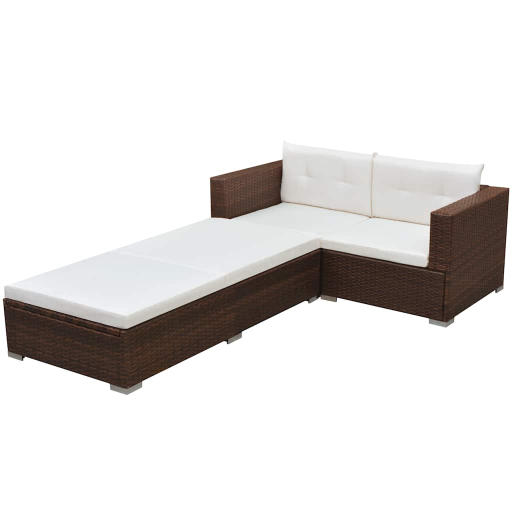 vidaXL 3-Piece Lounge Set with Cushions Poly Rattan Brown