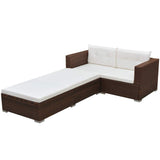 vidaXL 3-Piece Lounge Set with Cushions Poly Rattan Brown