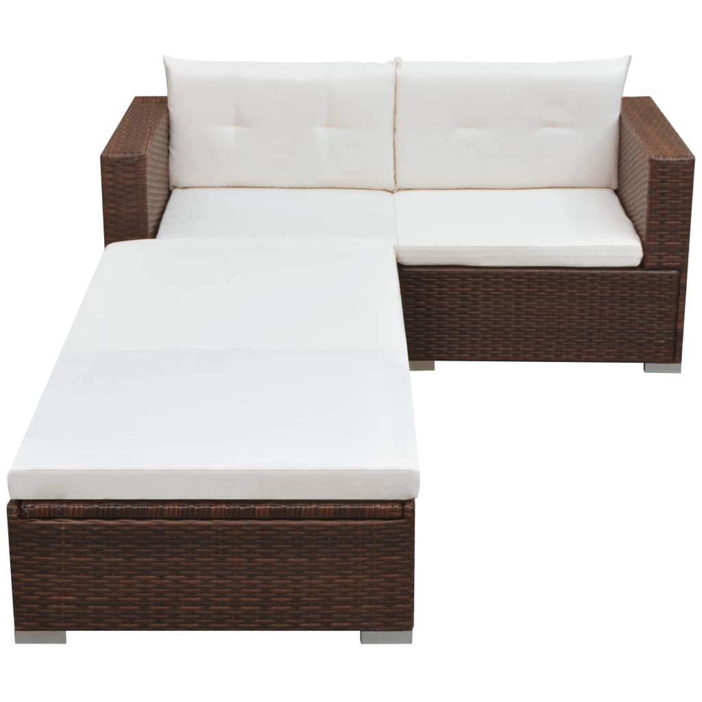 vidaXL 3-Piece Lounge Set with Cushions Poly Rattan Brown