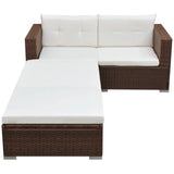 vidaXL 3-Piece Lounge Set with Cushions Poly Rattan Brown