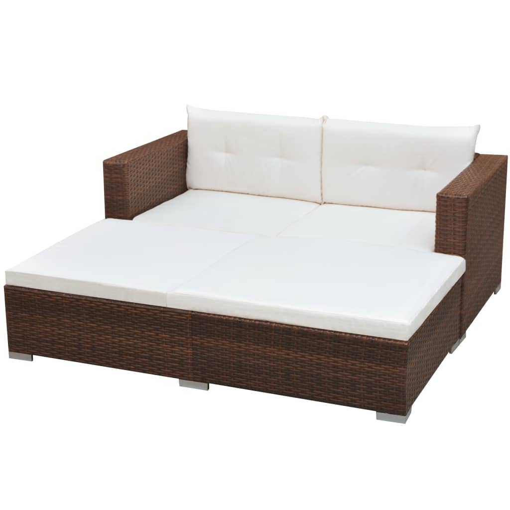vidaXL 3-Piece Lounge Set with Cushions Poly Rattan Brown