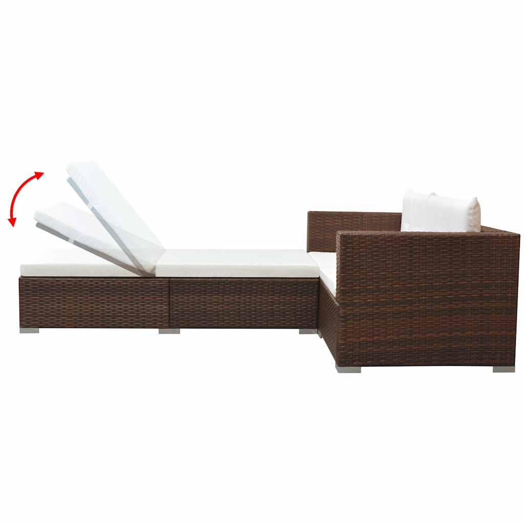 vidaXL 3-Piece Lounge Set with Cushions Poly Rattan Brown