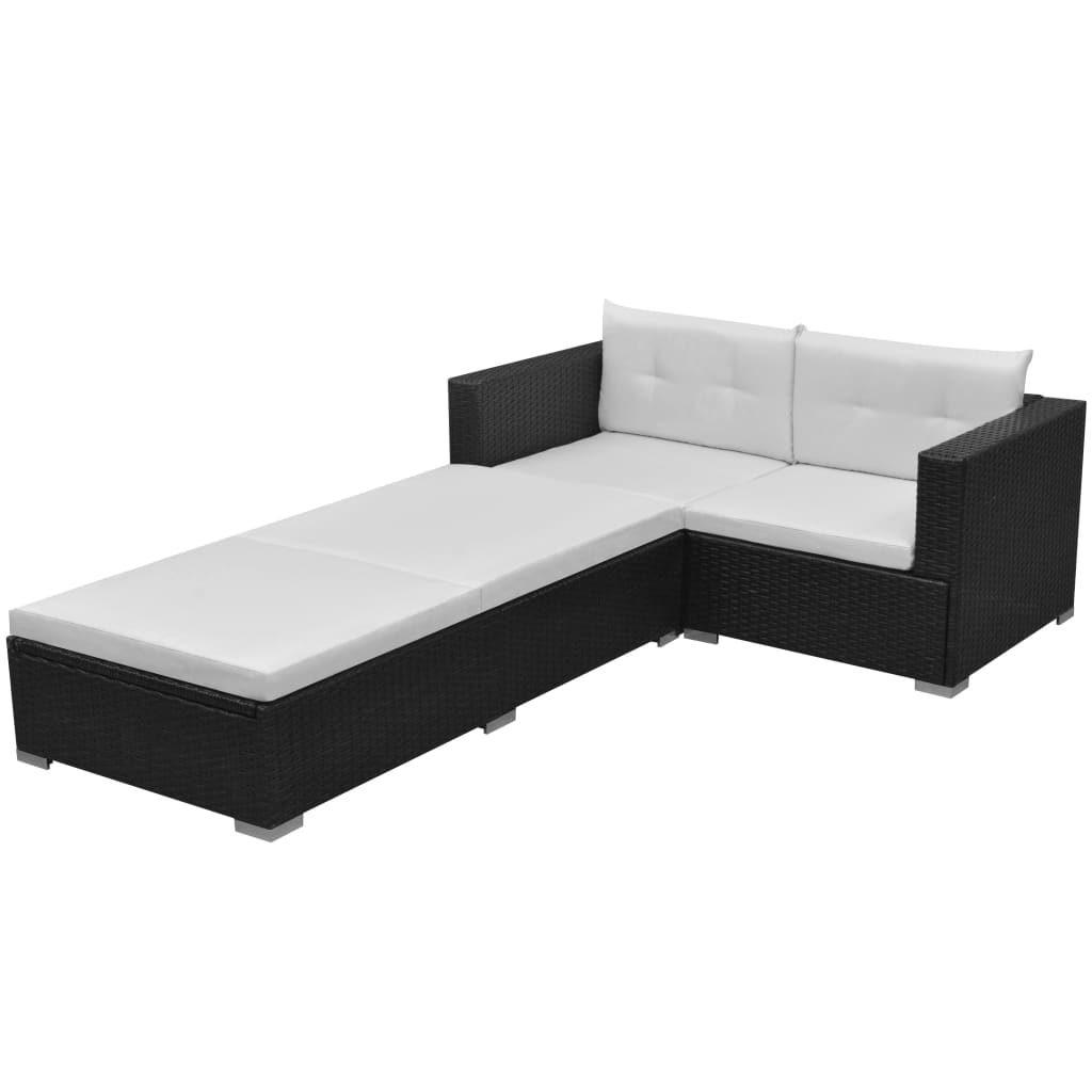 vidaXL 3-Piece Lounge Set with Cushions Poly Rattan Brown
