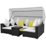 vidaXL 7-delige Loungeset met luifel poly rattan zwart