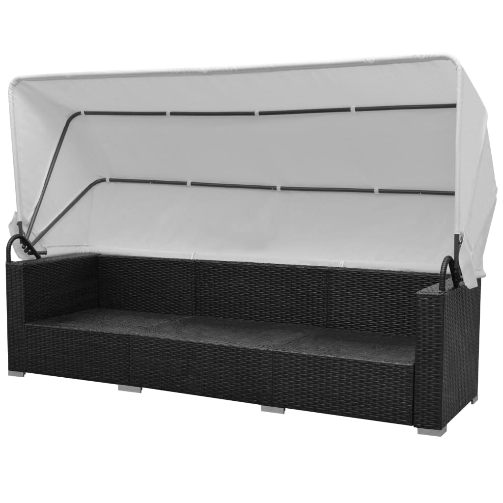 vidaXL 7-delige Loungeset met luifel poly rattan zwart