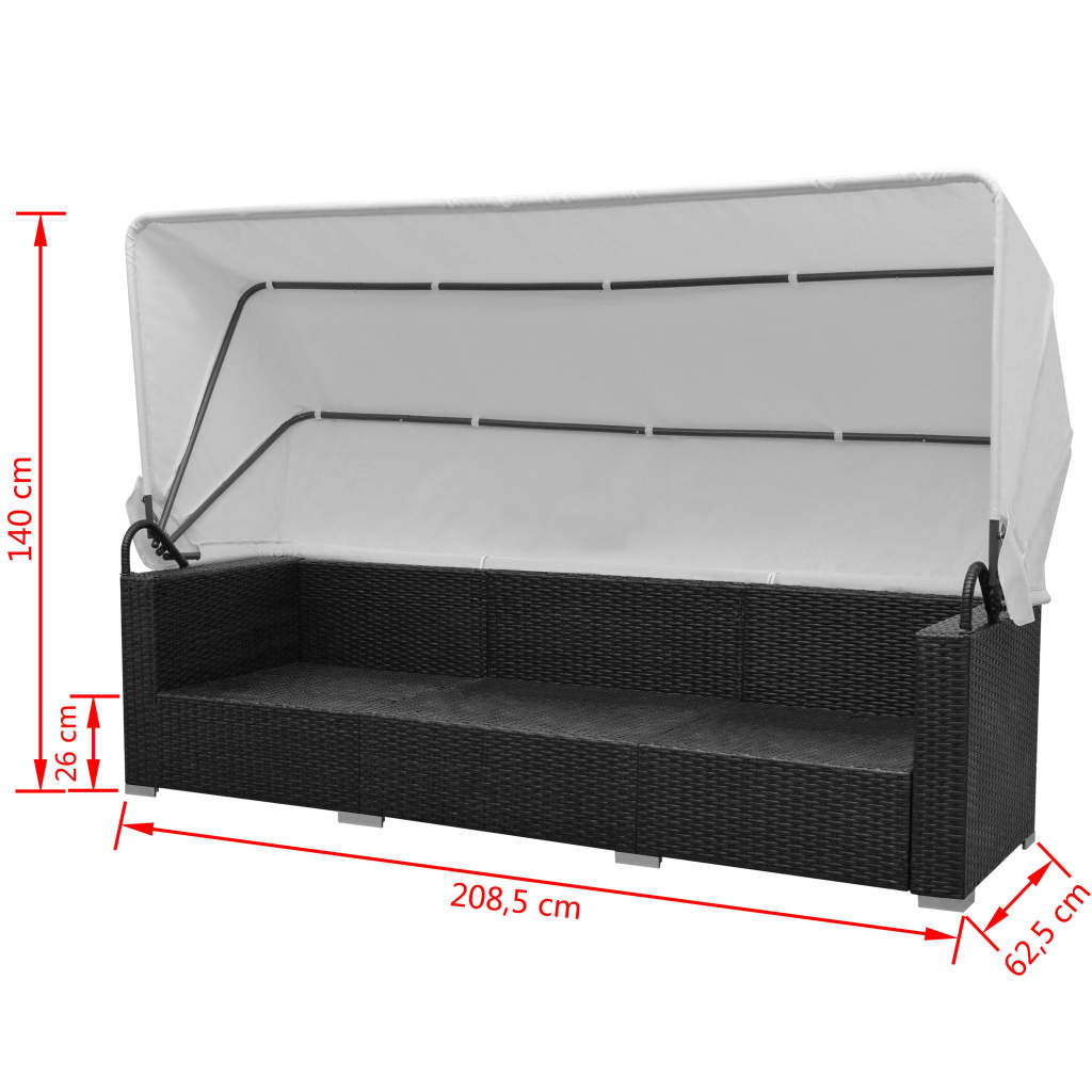 vidaXL 7-delige Loungeset met luifel poly rattan zwart