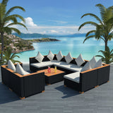 vidaXL 7-delige Loungeset met kussens poly rattan zwart