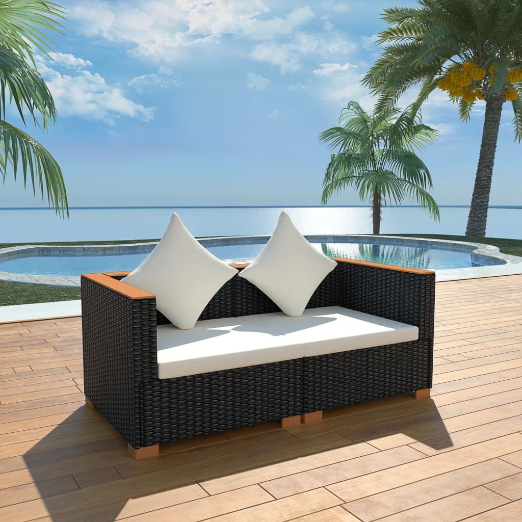 vidaXL 7-delige Loungeset met kussens poly rattan zwart