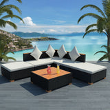vidaXL 7-delige Loungeset met kussens poly rattan zwart