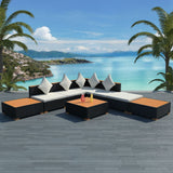 vidaXL 7-delige Loungeset met kussens poly rattan zwart