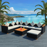 vidaXL 7-delige Loungeset met kussens poly rattan zwart