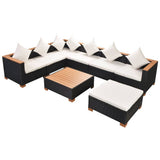 vidaXL 7-delige Loungeset met kussens poly rattan zwart