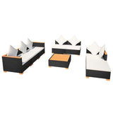 vidaXL 7-delige Loungeset met kussens poly rattan zwart