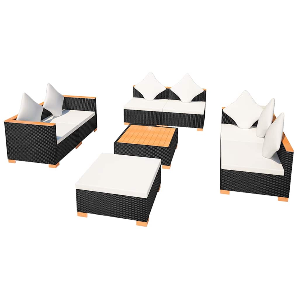 vidaXL 7-delige Loungeset met kussens poly rattan zwart