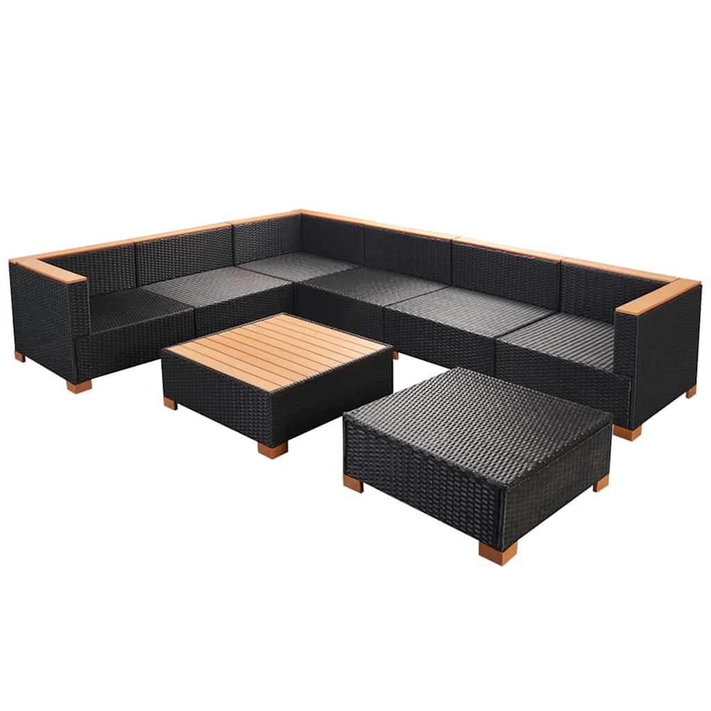vidaXL 7-delige Loungeset met kussens poly rattan zwart