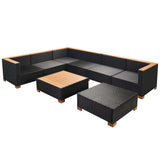 vidaXL 7-delige Loungeset met kussens poly rattan zwart