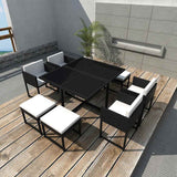 vidaXL 9-delige Tuinset met kussens poly rattan grijs