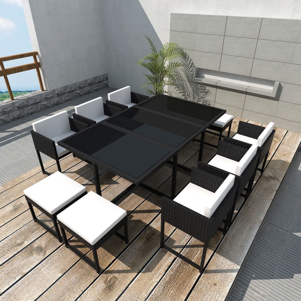 vidaXL 9-delige Tuinset met kussens poly rattan grijs