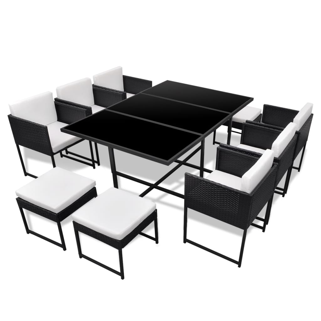 vidaXL 9-delige Tuinset met kussens poly rattan grijs