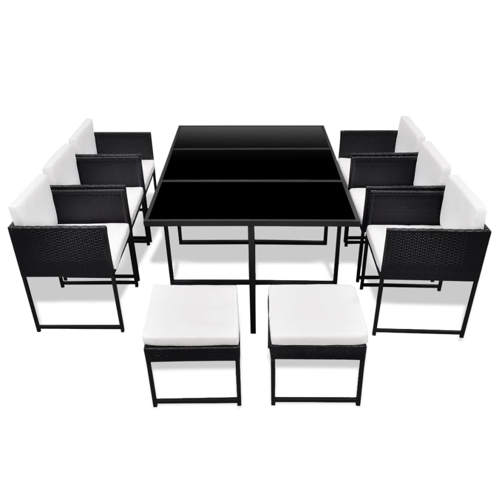vidaXL 9-delige Tuinset met kussens poly rattan grijs