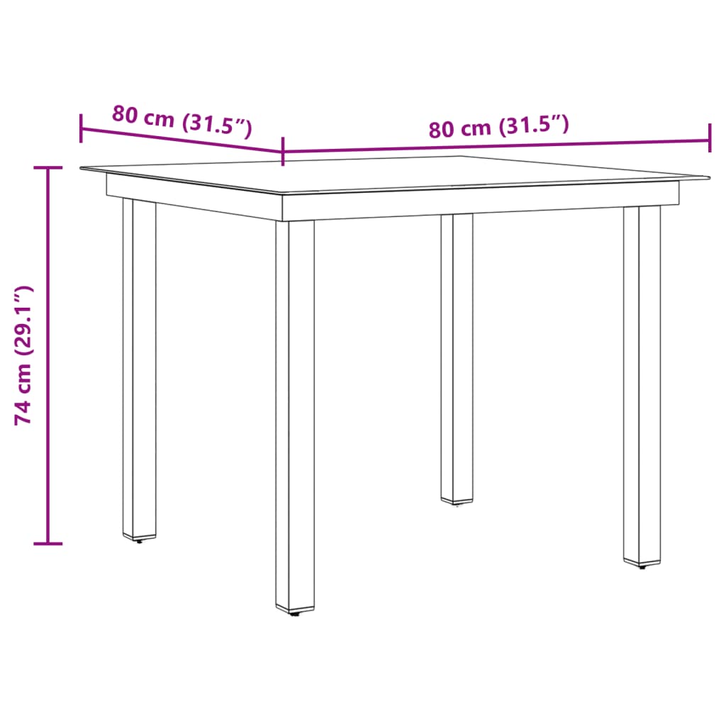 vidaXL Tuintafel 80x80x74 cm aluminium en glas zwart