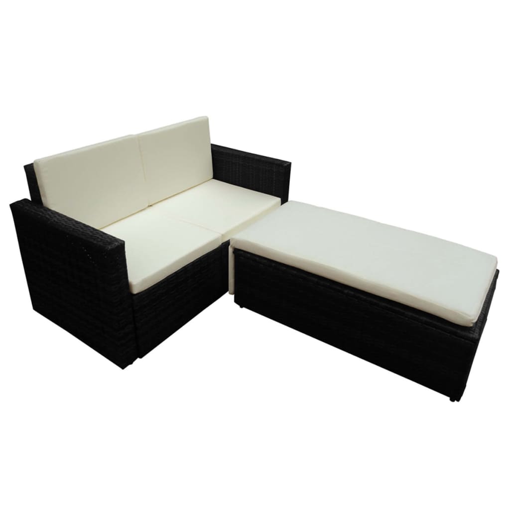 vidaXL 2-delige Loungeset met kussens poly rattan zwart