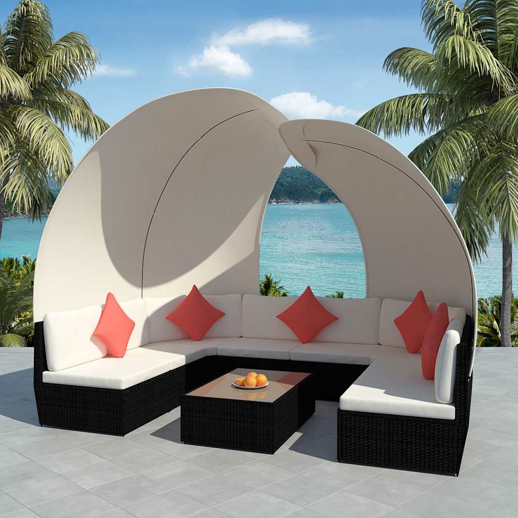 vidaXL 9-delige Loungeset met luifels poly rattan bruin