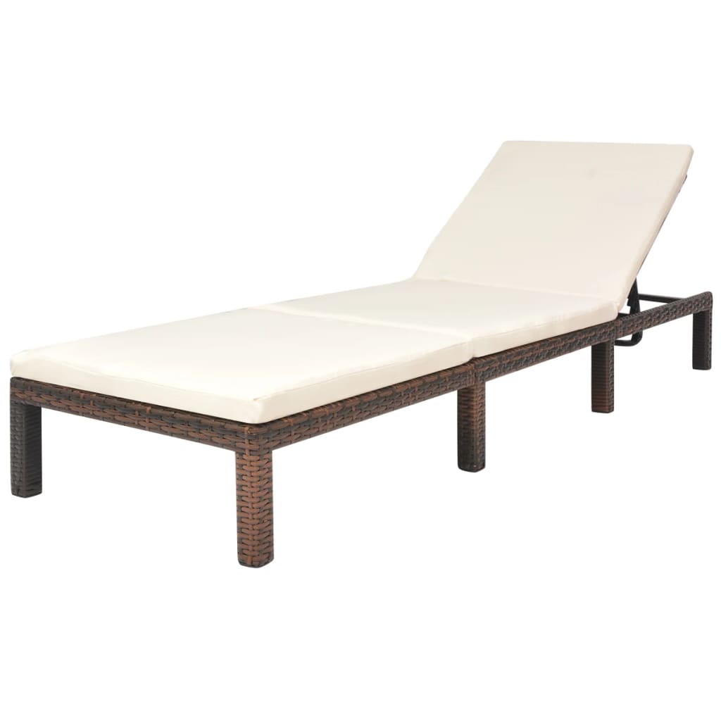 vidaXL Ligbed met kussen poly rattan bruin