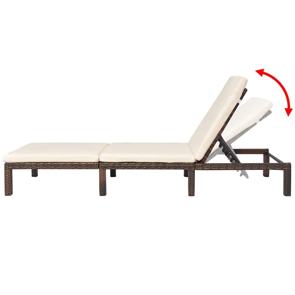 vidaXL Ligbed met kussen poly rattan bruin
