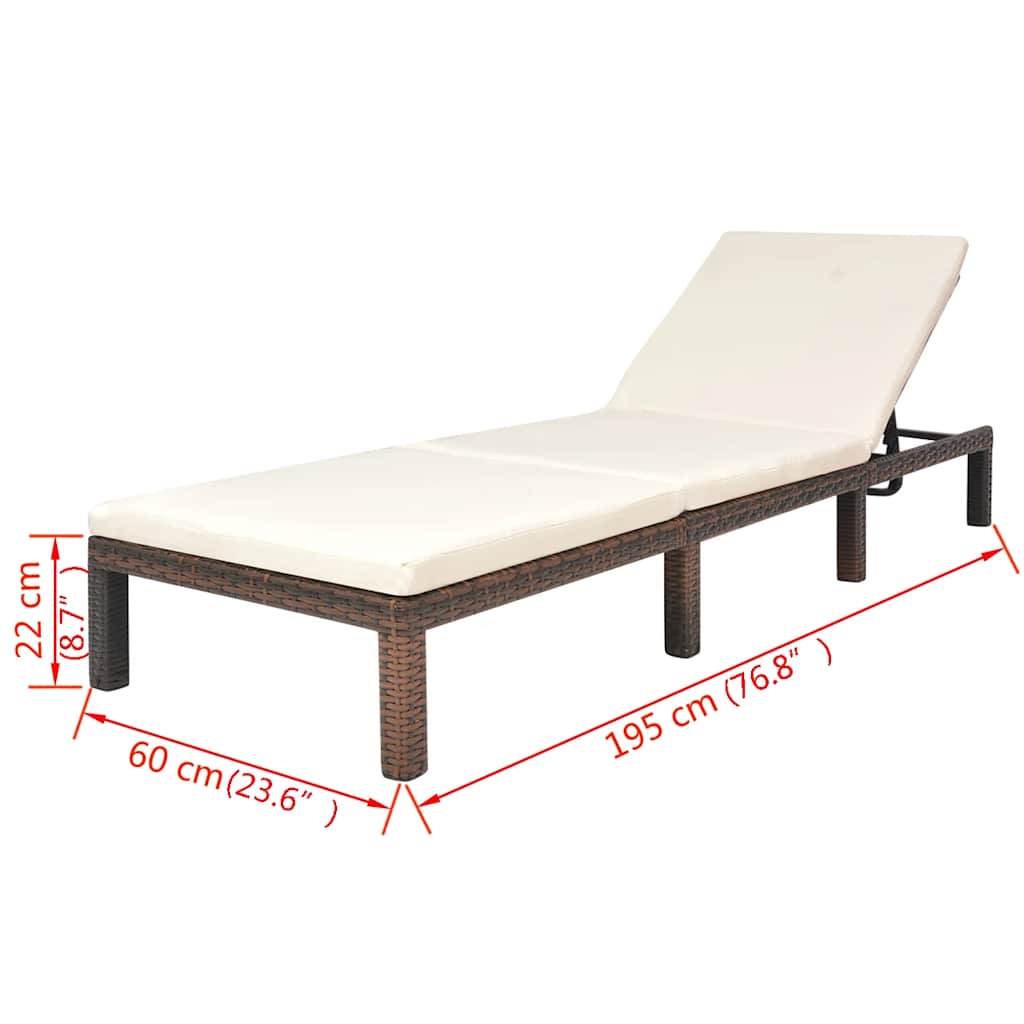 vidaXL Ligbed met kussen poly rattan bruin