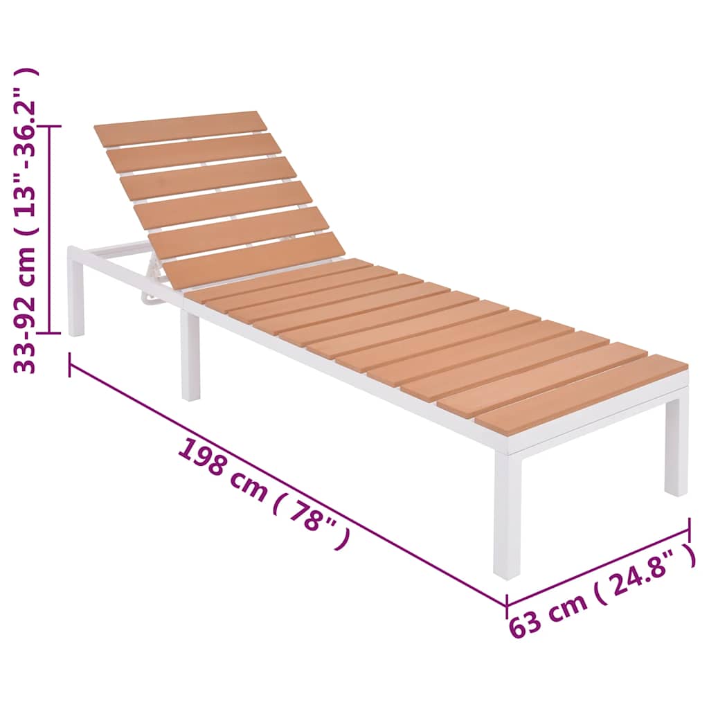 vidaXL Ligbedden 2 st met tafel aluminium en HKC wit en bruin