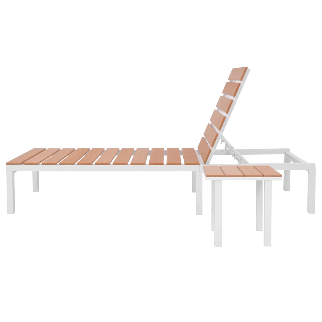 vidaXL Ligbedden 2 st met tafel aluminium en HKC wit en bruin