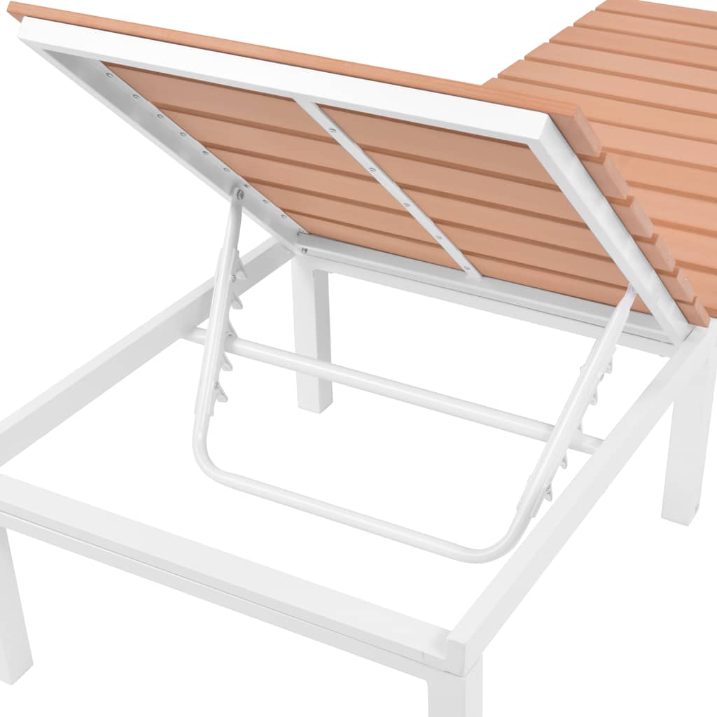 vidaXL Ligbedden 2 st met tafel aluminium en HKC wit en bruin