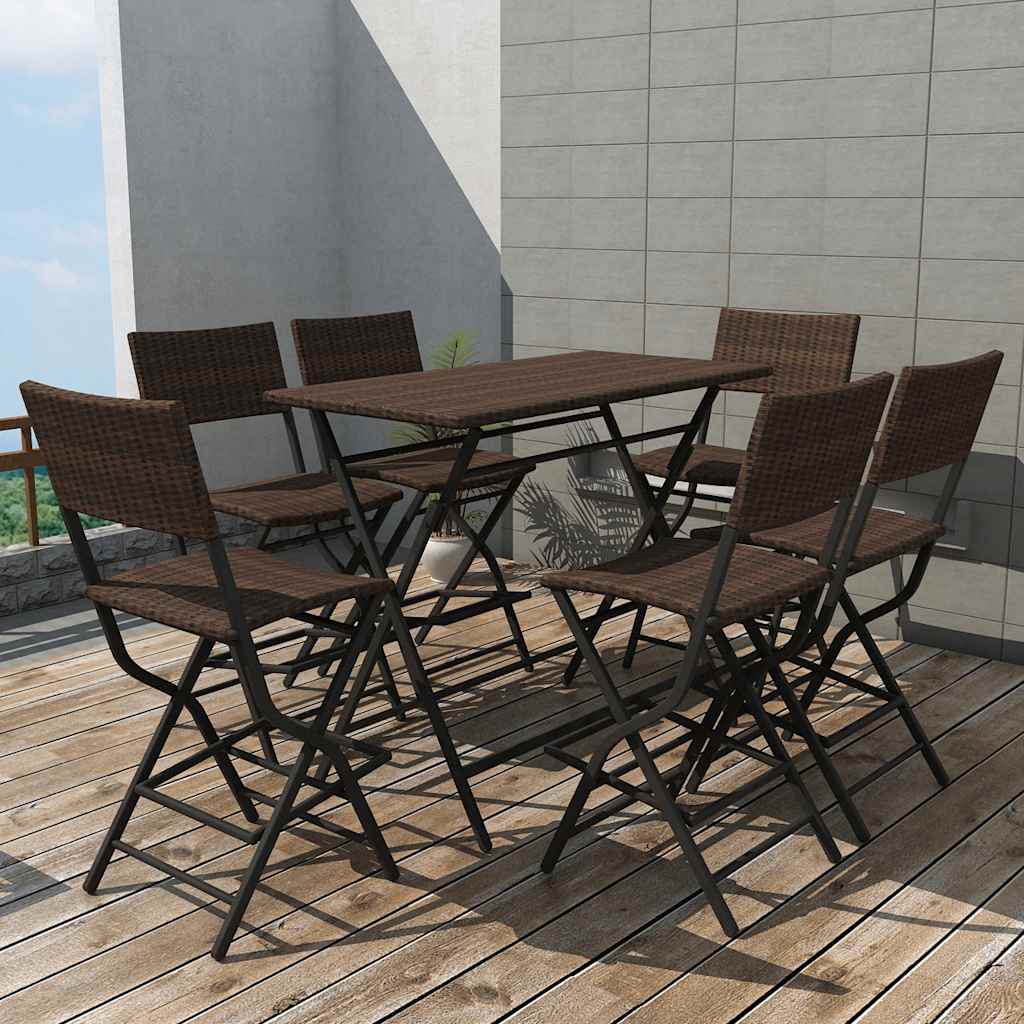 vidaXL 7-Piece Garden Dining Set Foldable Steel Poly Rattan Brown