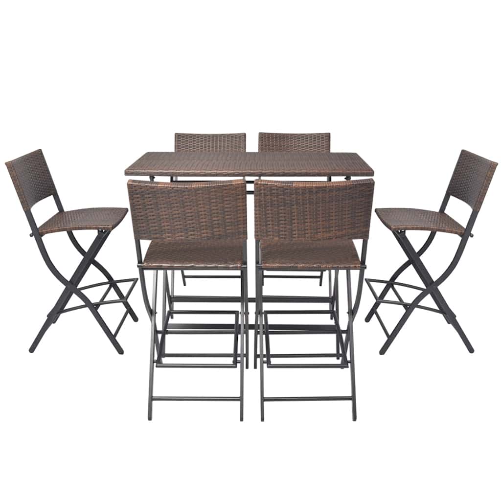 vidaXL 7-Piece Garden Dining Set Foldable Steel Poly Rattan Brown