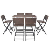 vidaXL 7-Piece Garden Dining Set Foldable Steel Poly Rattan Brown