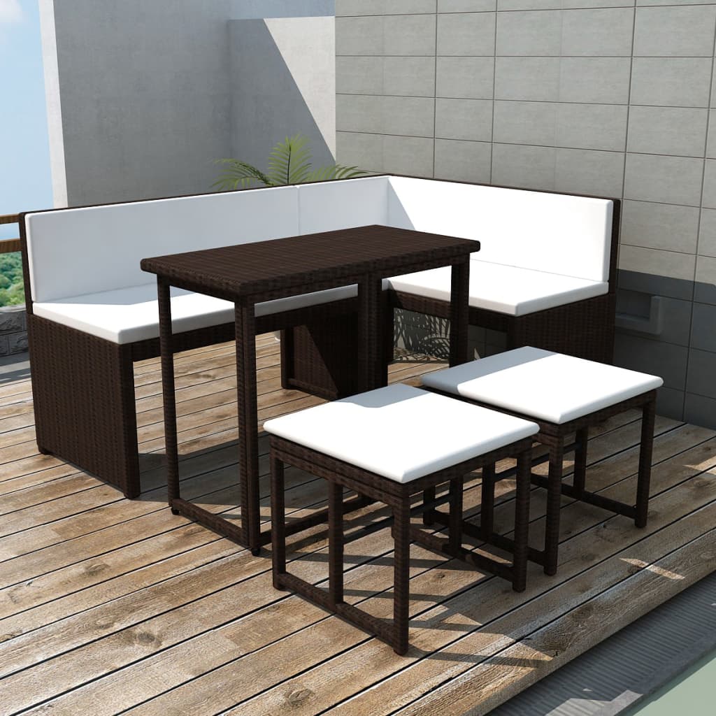 vidaXL 5-delige Tuinset staal poly rattan bruin