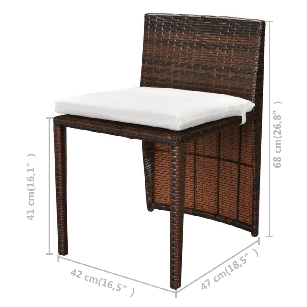 vidaXL 3-delige Bistroset met kussens poly rattan bruin