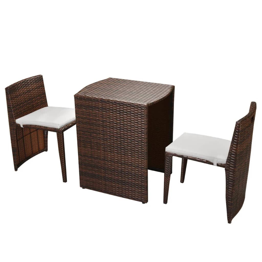vidaXL 3-delige Bistroset met kussens poly rattan bruin