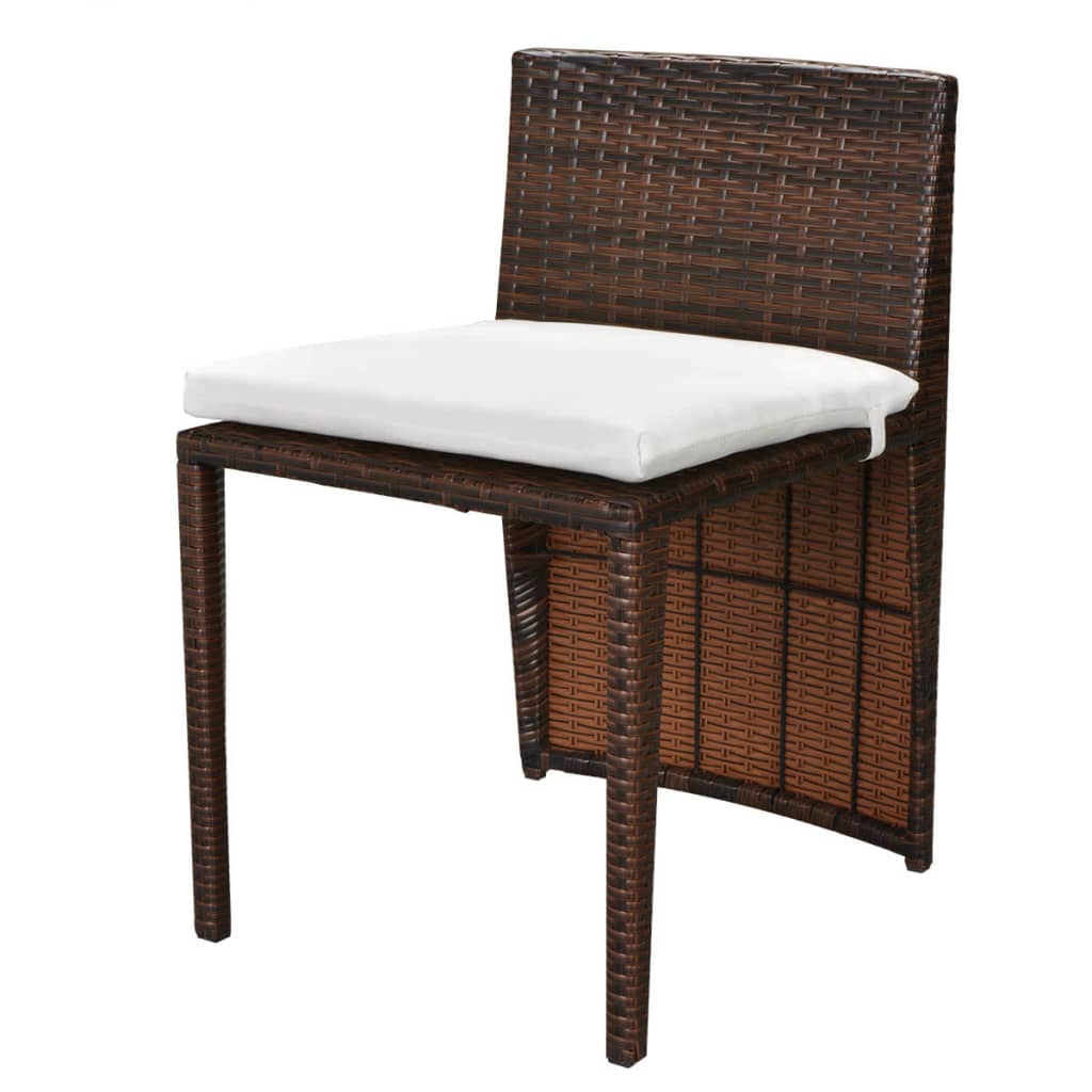 vidaXL 3-delige Bistroset met kussens poly rattan bruin