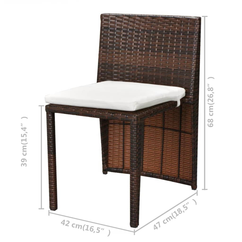 vidaXL 3-delige Bistroset met kussens poly rattan bruin