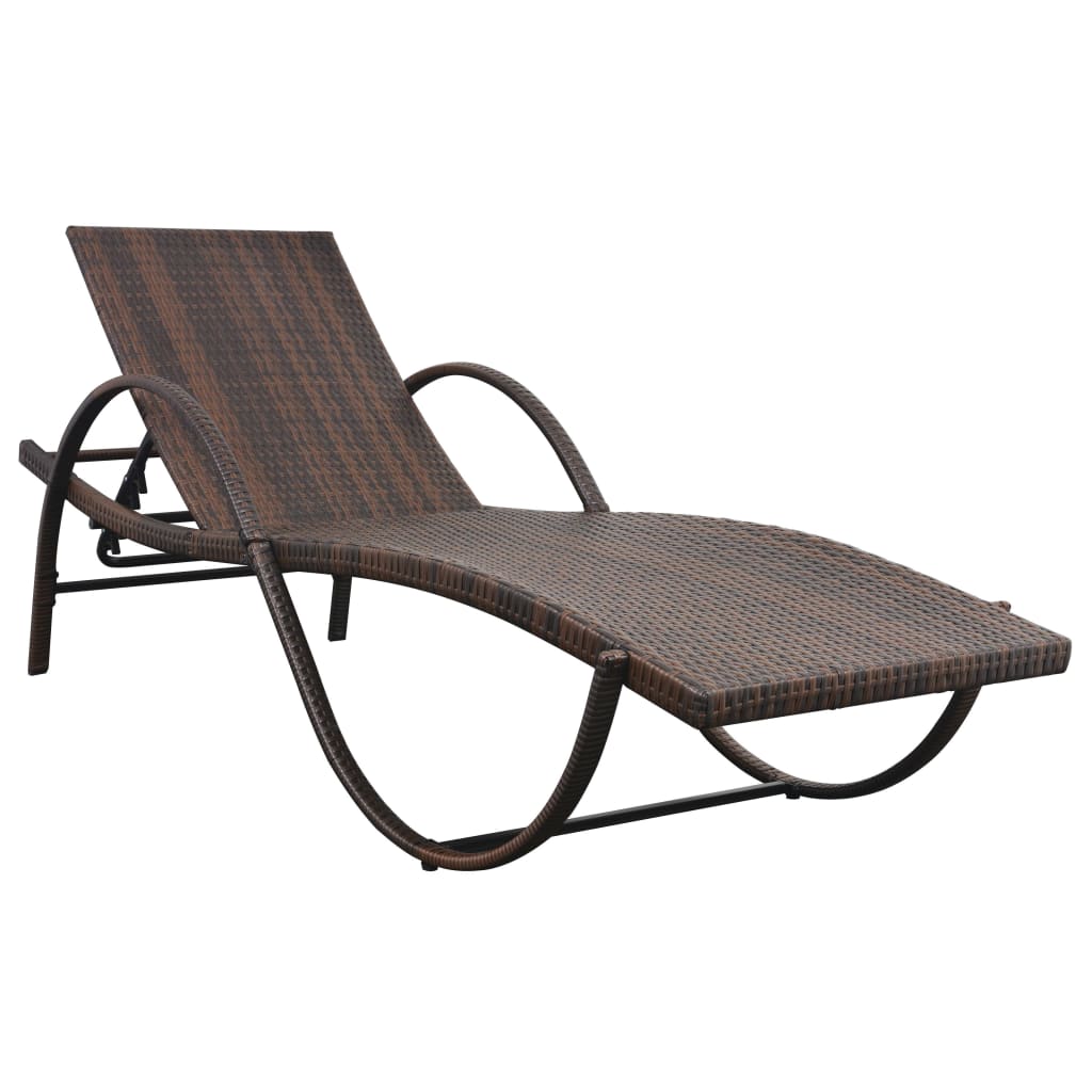 vidaXL Ligbed met kussen poly rattan bruin