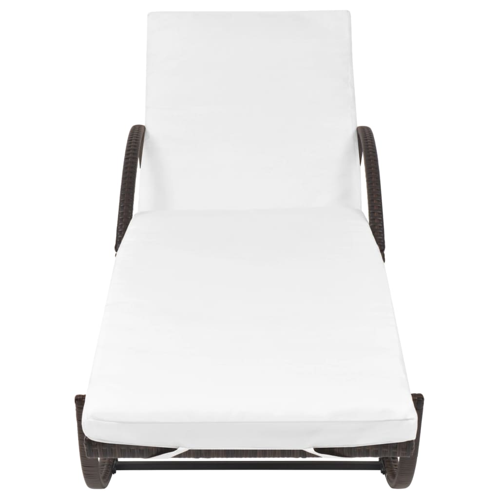 vidaXL Ligbed met kussen poly rattan bruin