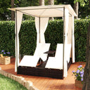 vidaXL Sun Lounger Double with Curtains Poly Rattan Brown