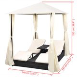 vidaXL Sun Lounger Double with Curtains Poly Rattan Brown